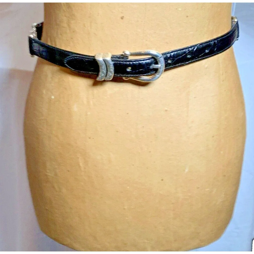 Coldwater Creek Belt Black Leather Metal Hardware Chain Links Sz S Lagenlook Y2